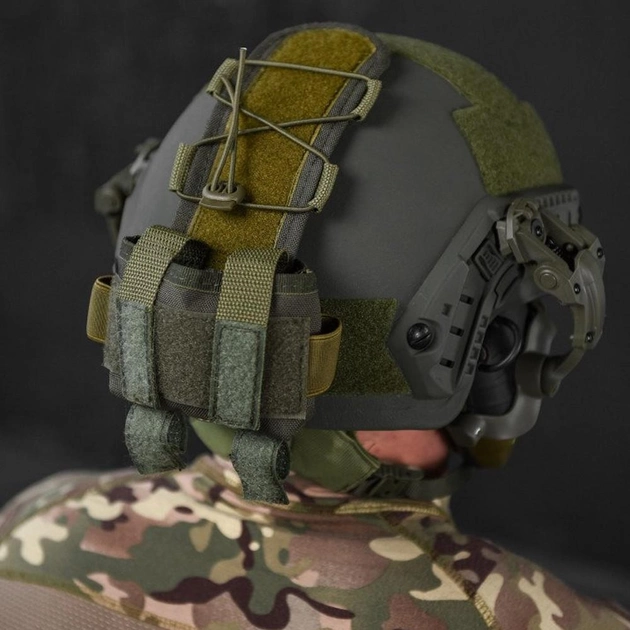 Карман-противовес с липучками на шлем / Подсумок на каску олива размер 8,5х11х3 см - изображение 1