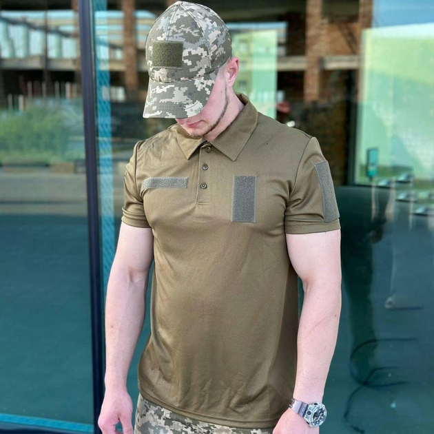 Мужское Поло CollMax с липучками для шевронов / Легкая футболка хаки размер M - изображение 2