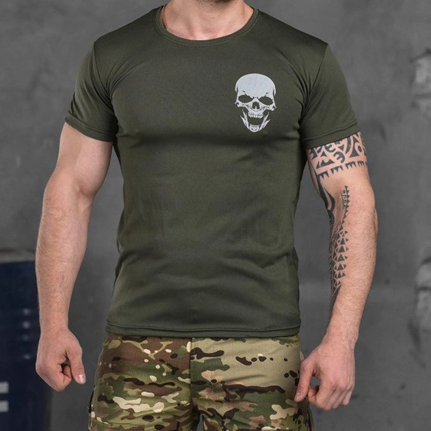 Потовідвідна чоловіча футболка Odin Coolmax із принтом "Skull" олива розмір 3XL - зображення 1