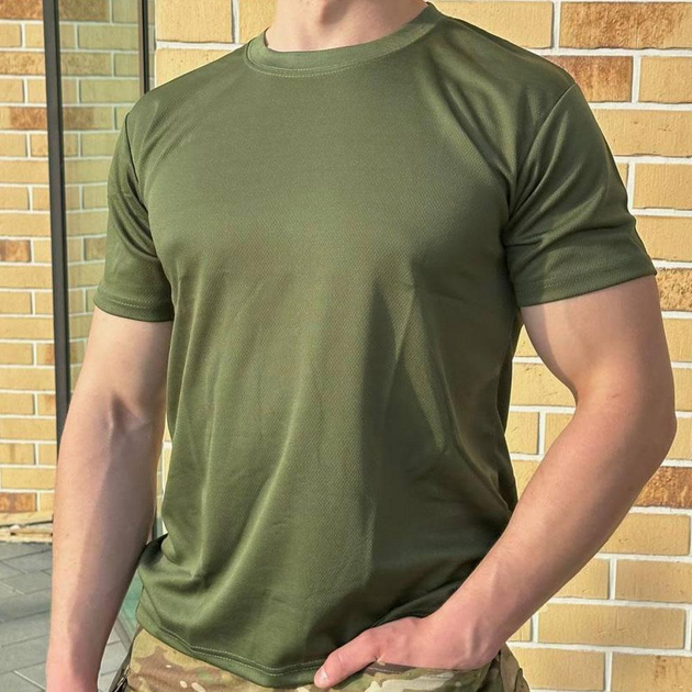 Мужская воздухопроницаемая футболка CoolMax олива размер L - изображение 1