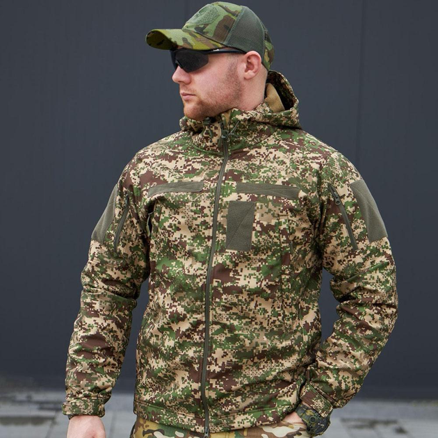 Чоловіча Водовідштовхуюча Куртка Хижак Military "Soft Shell" з капюшоном камуфляжна розмір M - зображення 1