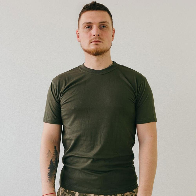 Мужская хлопковая футболка с круглой горловиной олива размер 3XL - изображение 2