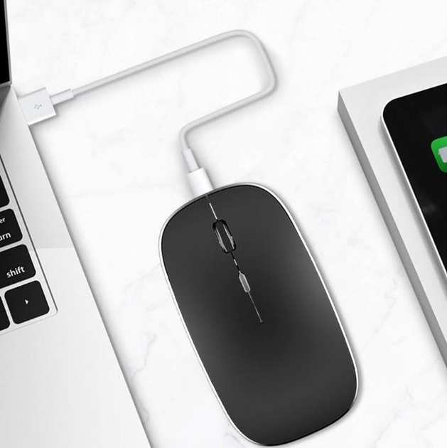 Бездротова миша WIWU Wimice WM101 з акумулятором (Bluetooth, USB 2.4 ГГц, 10м, 1600 Dpi, 450mAh, безшумна, для макбука, ноутбука) - Чорний - зображення 3