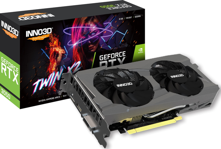 Відеокарта INNO3D PCI-Ex GeForce RTX 3050 Twin X2 8GB GDDR6 (128bit) (1777/14000) (HDMI, DisplayPort, DVI-D) (N30502-08D6-1711VA41) - зображення 3
