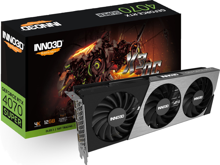 Karta graficzna INNO3D PCI-Ex GeForce RTX 4070 Super X3 OC 12GB GDDR6X (192bit) (2505/21000) (HDMI, 3 x DisplayPort) (N407S3-126XX-186162L) - obraz 3