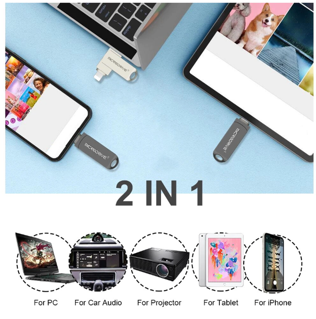 Флешка металлическая 2в1 256ГБ USB-Lightning для Apple iPhone, iPad, компьютера Microdrive A2 256GB Черный - изображение 9