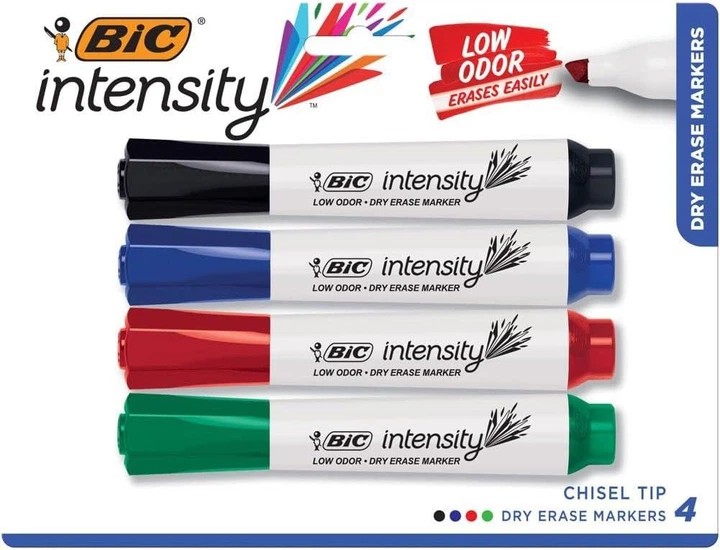 Набор маркеров для досок сухого стирания 4 шт BIC Intensity Low Odor Dry Markers Цветные (BICGDEMP41ASST) - изображение 2