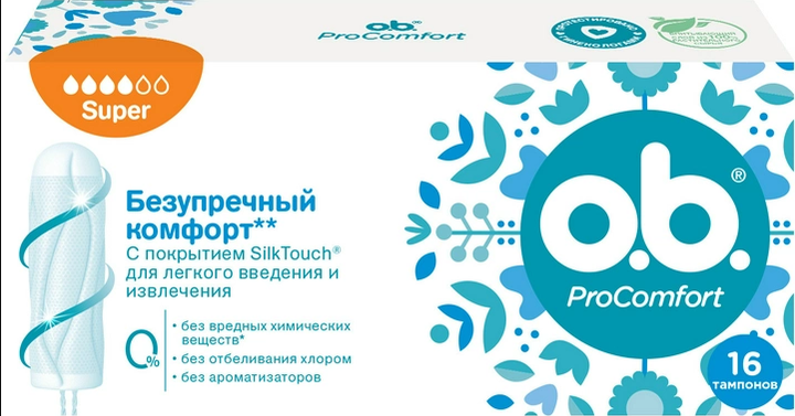 Тампони o.b. ProComfort Super 16 шт (3574660234527) - Фото 1 Тампони o.b. ProComfort Super 16 шт (3574660234527) - изображение 1