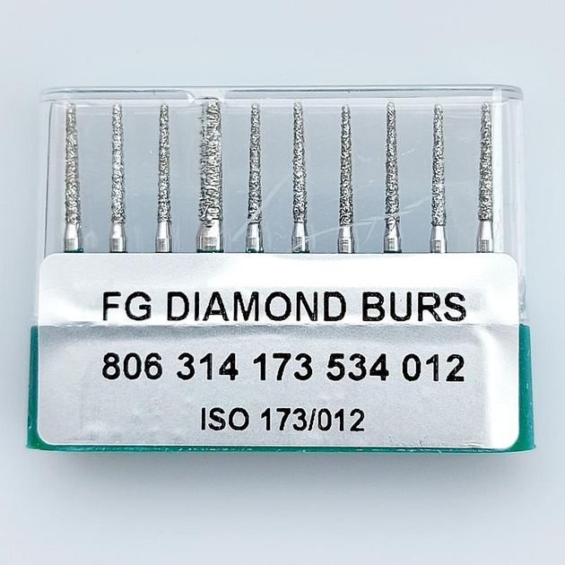 Бор алмазний FG стоматологічний турбінний наконечник упаковка 10 шт UMG КОНУС Усічений 1,2/10,0 мм 314.173.534.012 - зображення 1