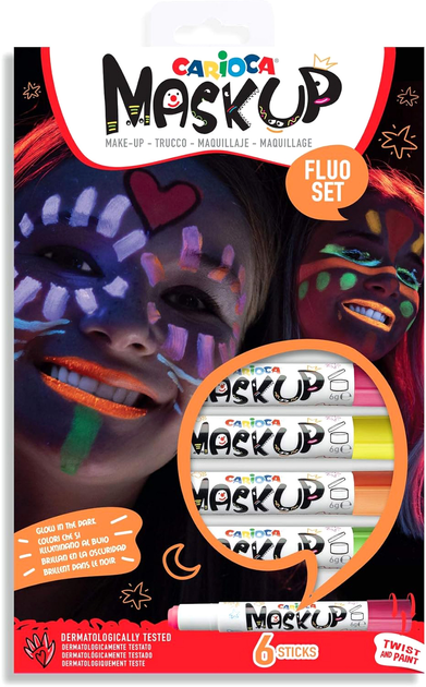 Zestaw neonowych farb do malowania twarzy Carioca Mask-Up Fluo Box Neon 6 szt (8003511431563) - obraz 1
