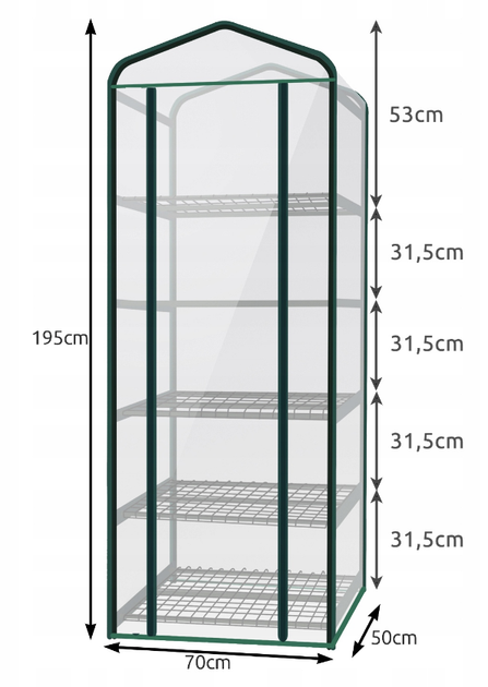 Стеллаж-теплица Malatec Прозрачная 190х70х50 см (0023359) - изображение 2