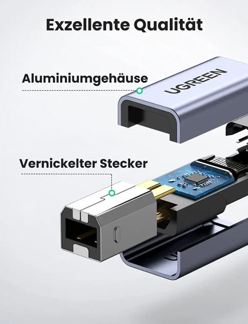 Переходник Ugreen USB C на USB B Printer для принтера, жесткого диска, док станции, факса Grey (US382) 20120 - Фото 6 Переходник Ugreen USB C на USB B Printer для принтера, жесткого диска, док станции, факса Grey (US382) 20120 - изображение 6