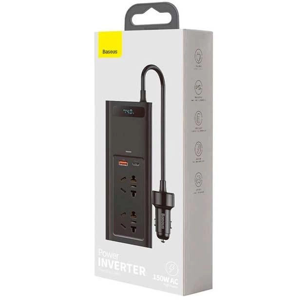 Автомобильный преобразователь инвертор Baseus 150W Inverter с 2 розетками на 220V+USB+Type-C (GFDH-7672) - изображение 4