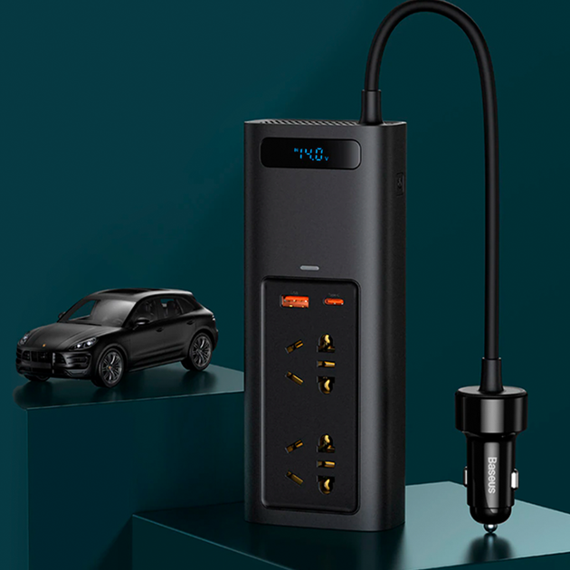 Автомобильный преобразователь инвертор Baseus 150W Inverter с 2 розетками на 220V+USB+Type-C (GFDH-7672) - изображение 10