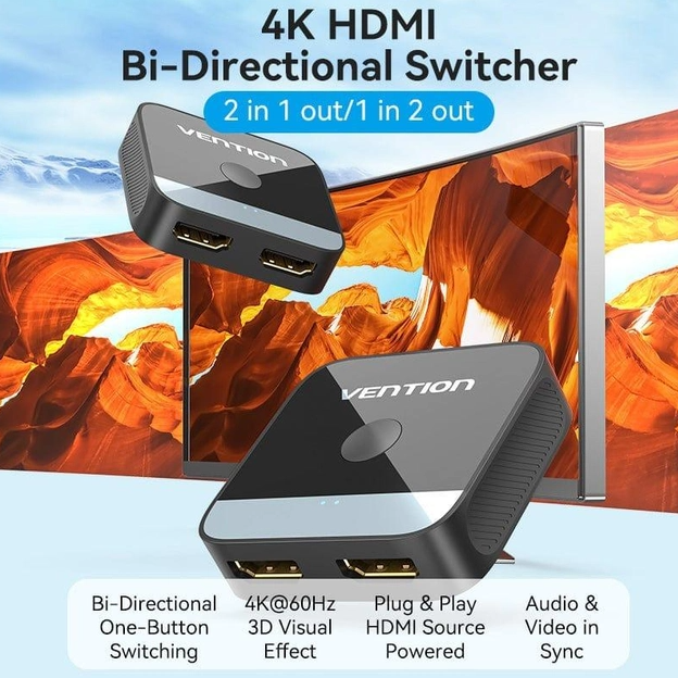 HDMI сплиттер двунаправленный 4K 60Гц Vention AKOB0 - изображение 2