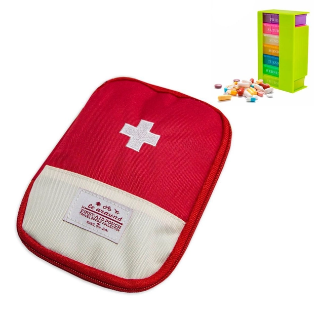 Комплект карманная аптечка красная 13х18 см и таблетница на 21 ячейку 12х21.5см (3 приема в день) (3000168-TOP-2) - изображение 1