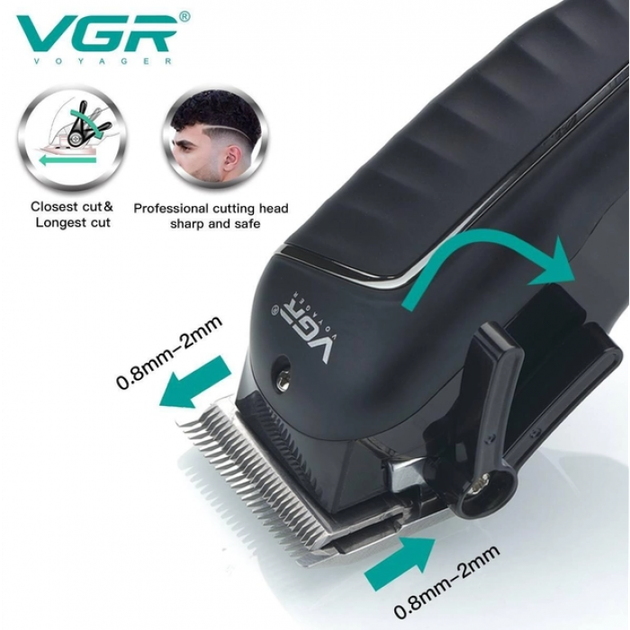 Акумуляторна машинка для стрижки VGR V-683 Чорна з LED дисплеєм (51829) - Фото 4 Акумуляторна машинка для стрижки VGR V-683 Чорна з LED дисплеєм (51829) - зображення 4
