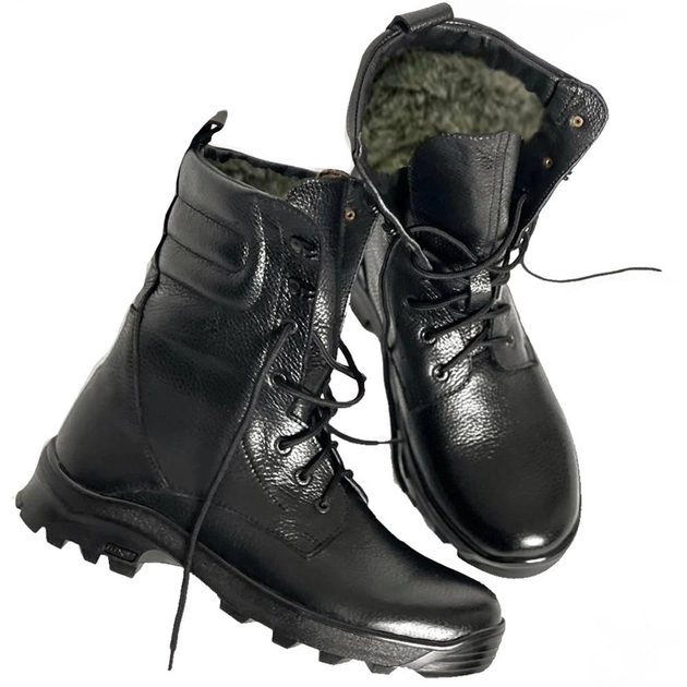 Зимние кожаные Ботинки Ястреб на меху до -20°C / Утепленные водоотталкивающие Берцы черные размер 49 - изображение 1