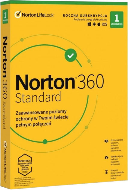 Антивірус Norton 360 Standart 1 пристрій 12 місяців (21408666) - зображення 1