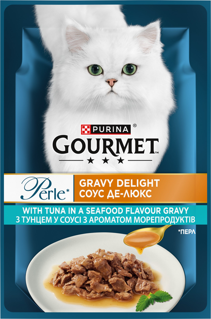 Упаковка влажного корма для кошек Purina Gourmet Perle Gravy Delight Мини филе в соусе с тунцем 26 шт по 85 г (7613287605696 / 8445291188358) - изображение 2