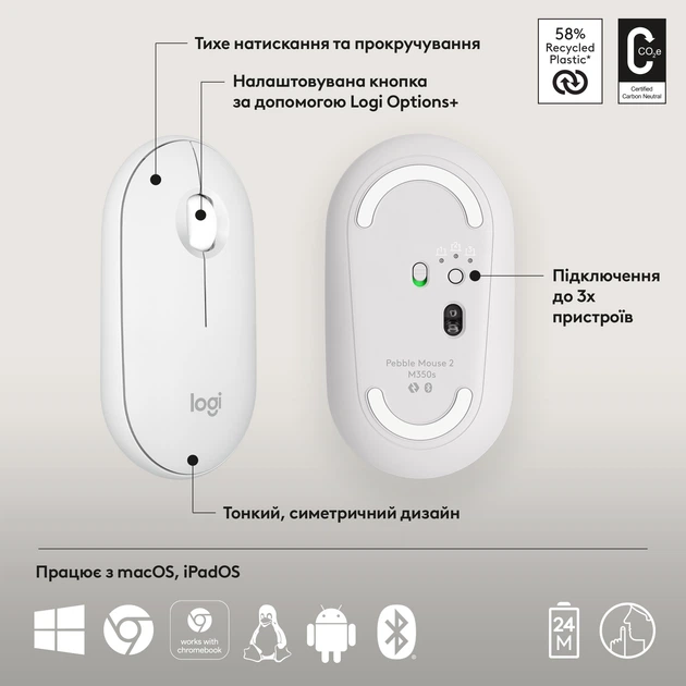 Миша Logitech Pebble M350s Tonal White (910-007013) - зображення 6