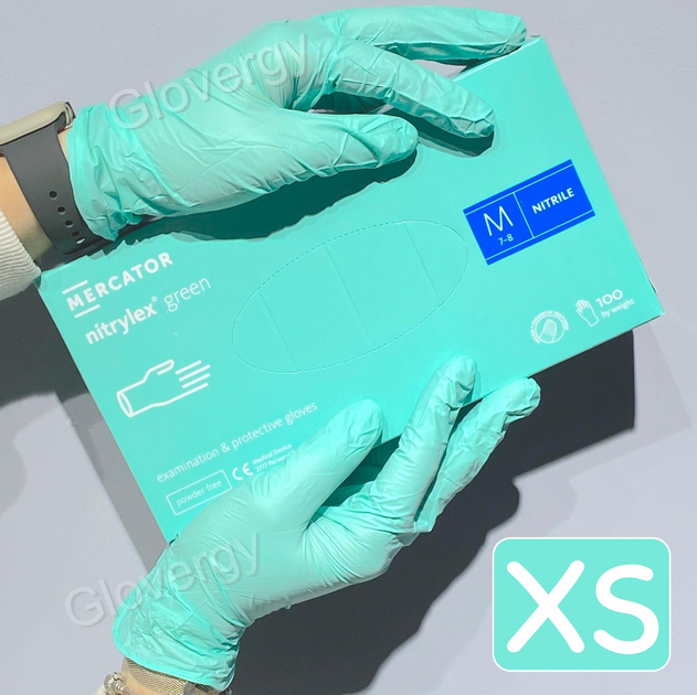 Перчатки нитриловые Nitrylex Green размер XS мятные 100 шт - изображение 1