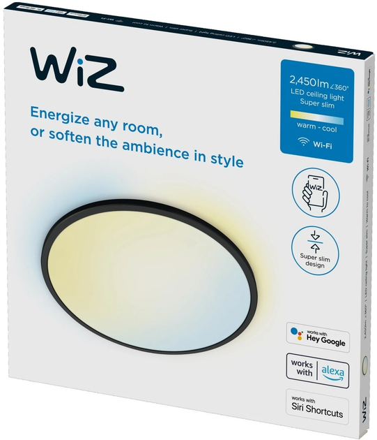 Lampa sufitowa LED WIZ SuperSlim smart ceiling lamp 22 W TW czarna (8719514554955) - obraz 2