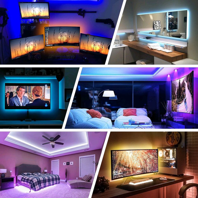 Самоклеющаяся светодиодная LED лента RGB 5050 strip влагостойкая с пультом управлением Комплект 5 метров 16 цветов от USB совместимость с Авто, ТВ, ПК - изображение 8