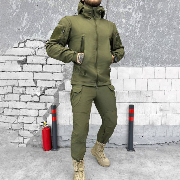 Чоловічий костюм куртка + штани з посиленими колінами softshell олива розмір S - зображення 1