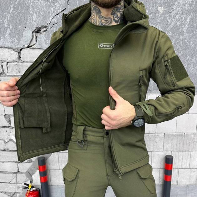Чоловічий костюм куртка + штани з посиленими колінами softshell олива розмір S - зображення 2