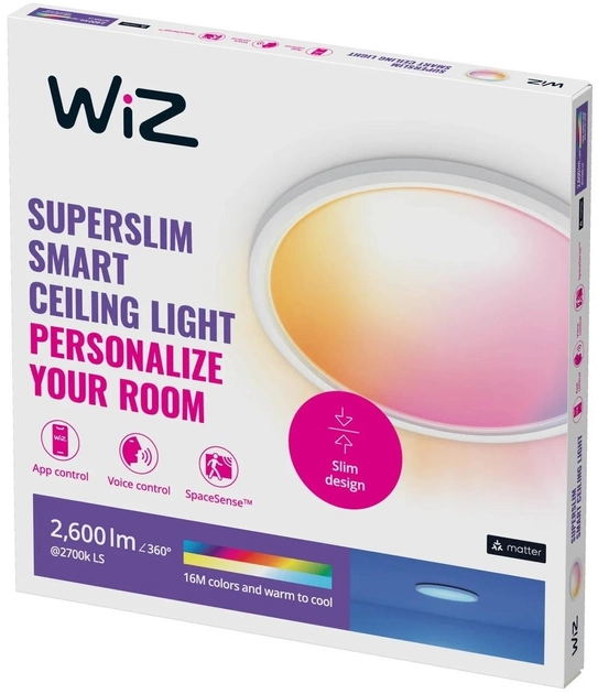 Lampa sufitowa LED WIZ SuperSlim smart ceiling lamp RGB 22 W 42.3 cm biała (8720169072619) - obraz 2