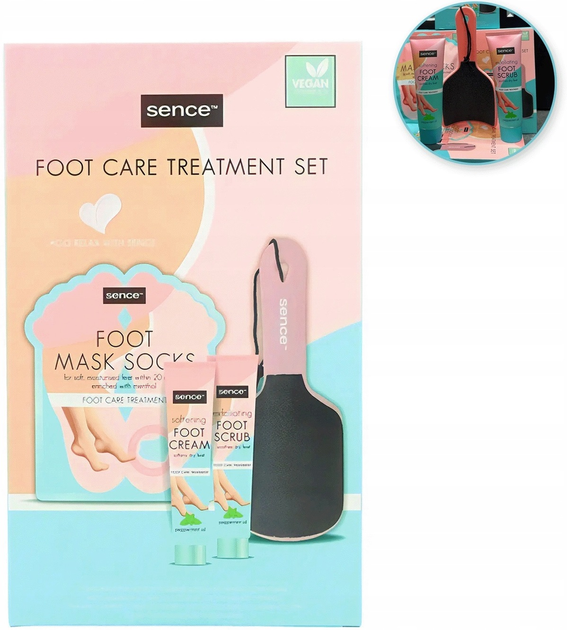 Набір косметики для догляду Sence Foot Care Крем для ніг 100 мл + Скраб для ніг 100 мл + Маска для ніг 2 x 20 мл + Пилка для педикюру (8720701038912) - зображення 1