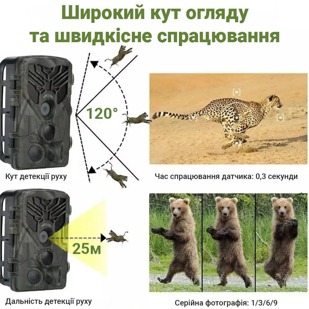 Фотоловушка Suntek HC-810A охотничья камера базовая без модема видео FullHD с записью звука обзор 120° 20MP IP65 - изображение 9