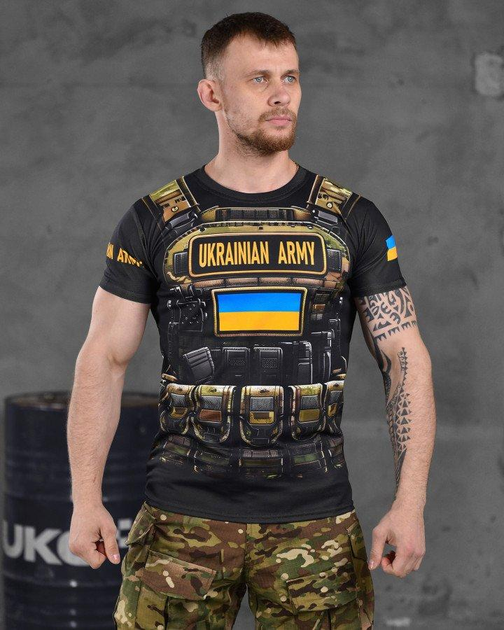 Армейская мужская футболка Ukrainian Army потоотводящая 2XL черная с принтом (86423) - изображение 1