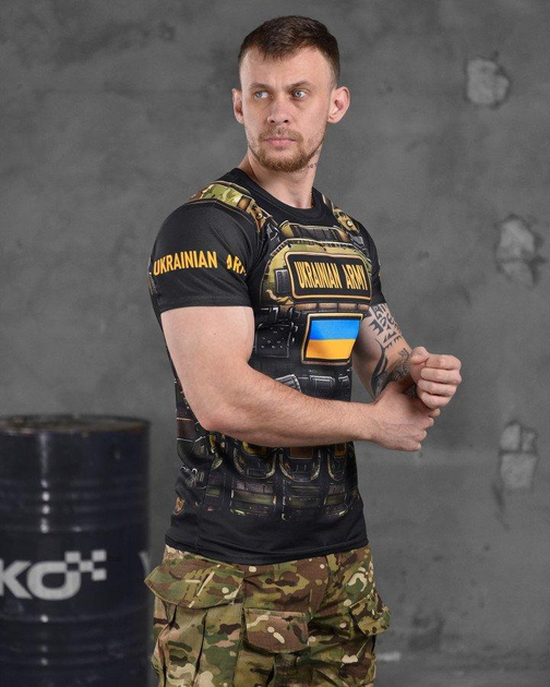 Армейская мужская футболка Ukrainian Army потоотводящая 2XL черная с принтом (86423) - изображение 2