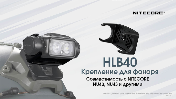 Крепление на спортивный шлем Nitecore HLB40 + HMB1S (для фонарей NU40, NU43), комплект - изображение 2