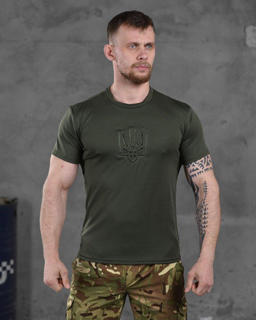 Тактическая мужская потоотводящая футболка с Гербом Украины L олива (86497) - изображение 1