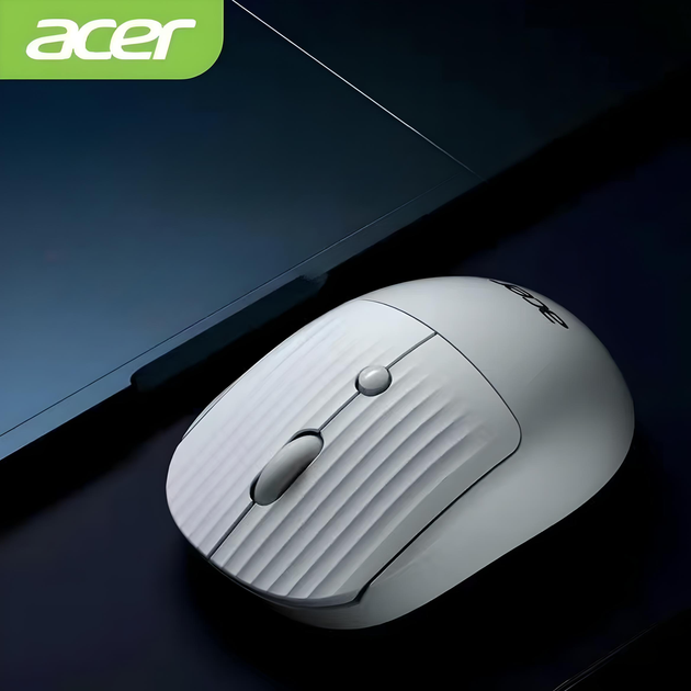 Миша ACER OMR080 з бездротовим підключенням Bluetooth і 2.4GHz та акумулятором, 1600DPI, сіро-білий - зображення 2