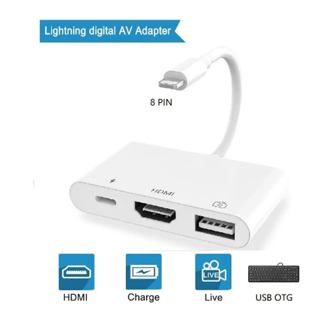 Lightning HDMI адаптер с дополнительным портом питания KS-is (KS)