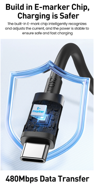 Кабель Rocoren Type-C (USB-C) Type C PD 240W 2м Чорний - Фото 2 Кабель Rocoren Type-C (USB-C) Type C PD 240W 2м Чорний - изображение 2