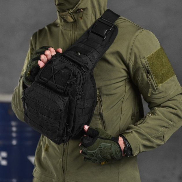 Нагрудна сумка Triada Cordura 1000D / Однолямний рюкзак чорний розмір 19х27х10 см - зображення 1