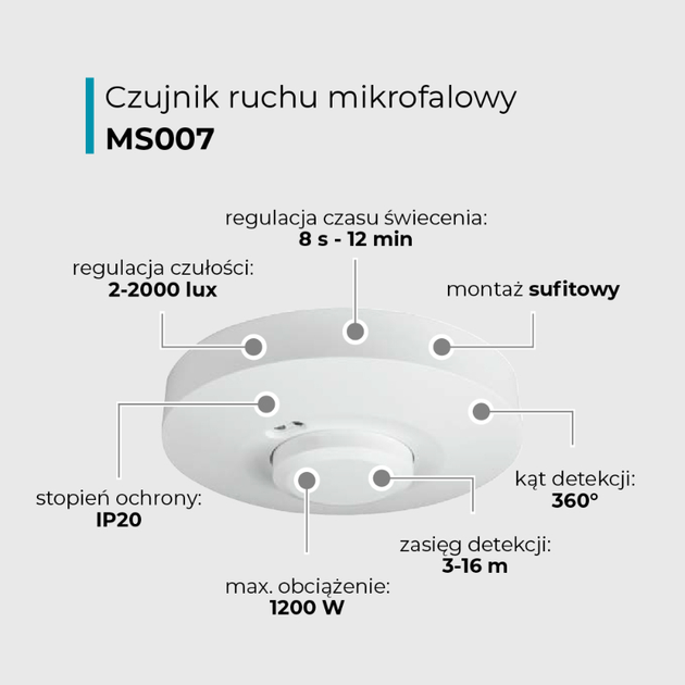 Датчик руху мікрохвильовий DPM MS007 білий (5906881217931) - зображення 7