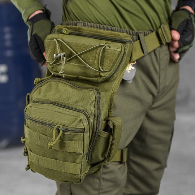 Универсальная поясная Сумка на ногу Cordura 1000D с 5 карманами олива размер 30 x 14 х 7 см - изображение 1