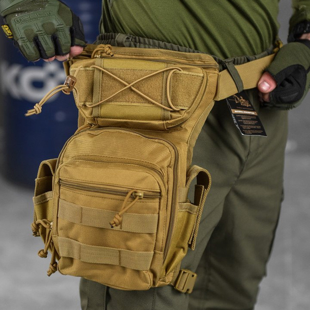 Универсальная поясная Сумка на ногу Cordura 1000D с 5 карманами койот размер 30 x 14 х 7 см - изображение 1