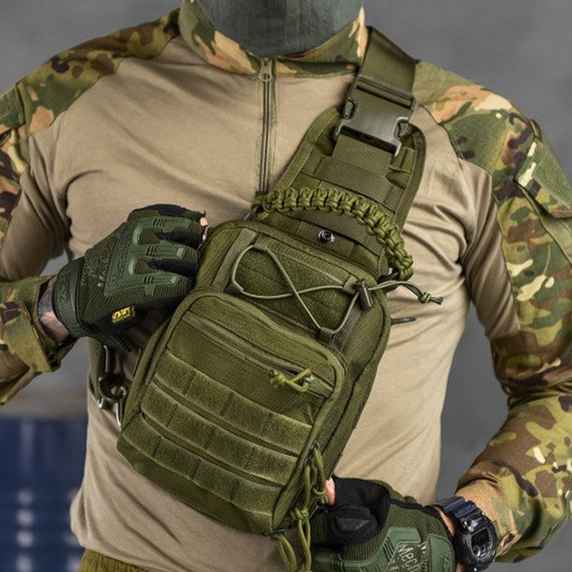 Нагрудна Сумка Cordura 1000D / Вологозахищений Рюкзак однолямний олива 26 х 16 х 9 см - зображення 1