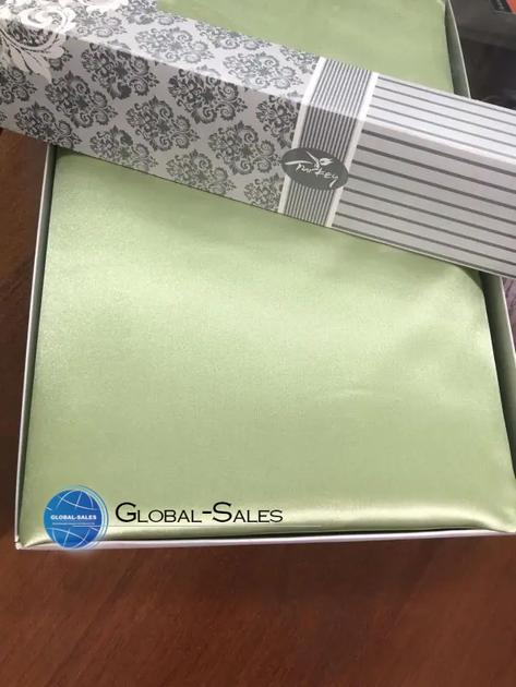 Атласное Оливковое двуспальное постельное белье Moka Textile 175х210см - изображение 2