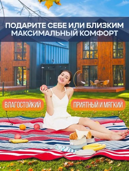 Коврик туристичний, для пікніка, 150х180см синій (CRT136) - зображення 3