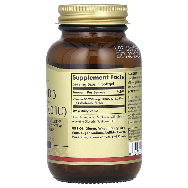 Вітамін Д-3 (холекальциферол) Vitamin D3 250мкг (10 000МО) - 120 софтгель - зображення 2