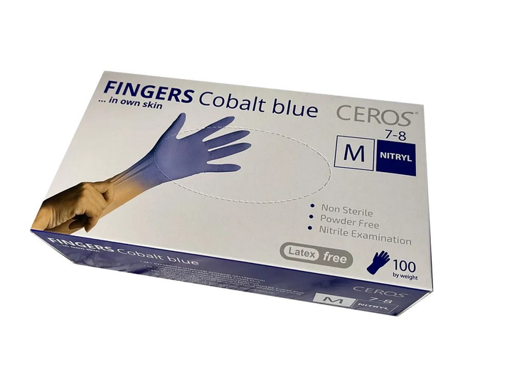 Рукавички нітрилові CEROS Fingers Cobalt Blue, 100 шт (50 пар), XS - зображення 1