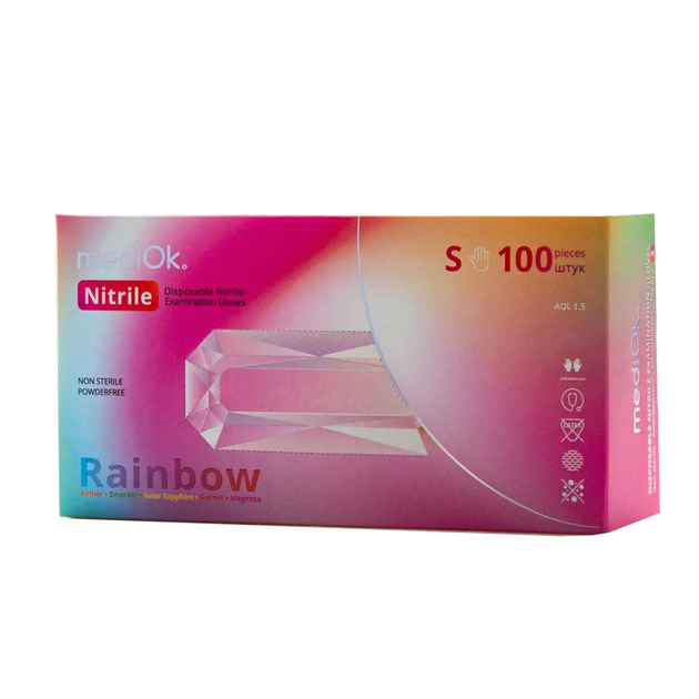 Рукавички нітрилові MediOk Rainbow 5 кольорів, 100 шт (50 пар), S - зображення 1